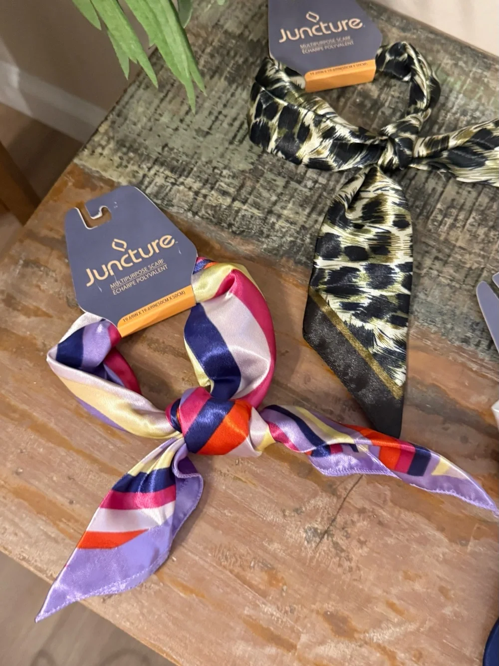 Set of 4 New trendy assorted Square Silky Neck Scarves. New with tag